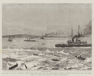 Der Verlust der HMS Victoria, die Szene nach dem Untergang des Schiffes, Boote retten die Überlebenden des Flaggschiffs