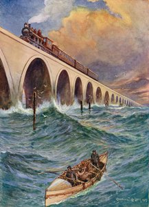 Eine Eisenbahn durch das Meer, ein Zug überquert die Bucht von Florida von Charles John de Lacy