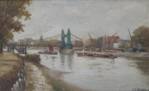 Hammersmith-Brücke - die gegenwärtige - nach 1887 - Blick von der Surrey-Seite von Charles John de Lacy