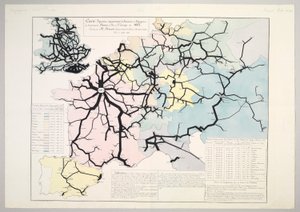 Figurative und ungefähre Karte der Bewegung von Reisenden auf den Hauptbahnen Europas im Jahr 1862, 1865