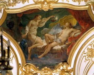 Psyche hebt seine Lampe, um seine Frau Eros (oder Amor) zu betrachten von Charles Joseph Natoire