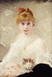Junges Mädchen mit Katze; La Jeune Fille au Chat von Charles Joshua Chaplin