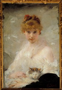 Junges Mädchen mit Katze von Charles Joshua Chaplin