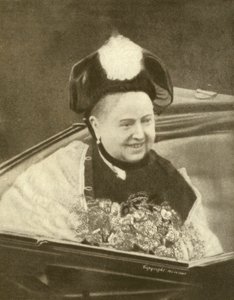 Königin Victoria lächelt, nachdem sie einen Blumenstrauß angenommen hat, Isle of Wight, ca. 1887