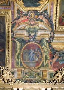 Die Gründung des Hôtel Royal des Invalides im Jahr 1674, Deckenmalerei aus der Galerie des Glaces