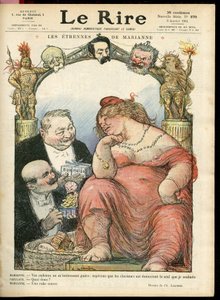 Illustration von Charles Leandre (1862-1934) für das Cover von Le Rire, 03/01/14 - Les étrennes de Marianne - Tribun - Clemenceau George, Jaurès Jean, Briand Aristide, Marianne, Caillaux Joseph (1863-1944) von Charles Leandre