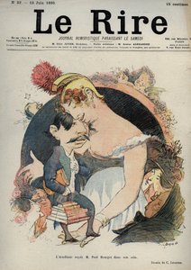 Paul Bourget, französischer Schriftsteller - Die Akademie empfängt Paul Bourget in ihrem Schoß - Karikatur von Charles Leandre in 