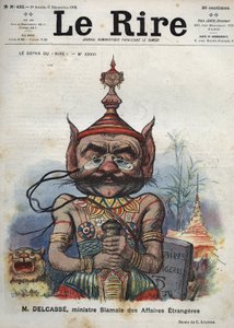 Théophile Delcassé (1852-1923), französischer Politiker - Le Gotha du Rire, Nr. XXXVI, M. Delcassé, siamesischer Außenminister - Karikatur von Charles Léandre - (6. Dezember 1902)