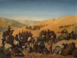 Halt von Karawanen an den Brunnen von Saba Beersheba in der Wüste südlich von Hebron, 1850