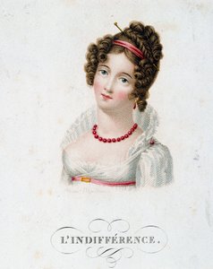 Die Gleichgültigkeit. Eine junge Frau in Mode des Ersten Kaiserreichs. Lithographie von Victor Mauduit von Charles Louis Victor Mauduit