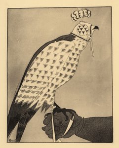 Jagdfalke mit Haube auf dem Handschuh eines Falkners von Charles Martin