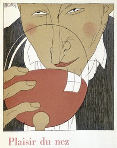 Vergnügen der Nase - in „Monseigneur le vin“, Zeichnung von Charles Martin (1884-1934), Heft der Etablissements Nicolas