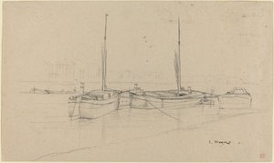 Boote auf dem Fluss mit Masten von Charles Meryon