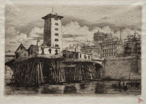 Radierungen von Paris: Die Notre-Dame-Pumpe