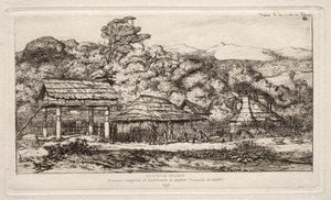 Einheimische Scheunen und Hütten in Akaroa, Banks Peninsula, 1845, 1865