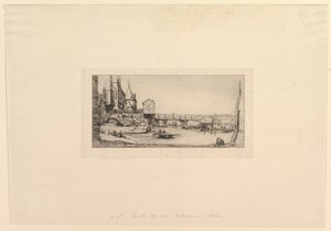Passerelle du Pont-au-Change, nach dem Brand von 1621 Die Fußgängerbrücke vorübergehend ersetzend..., 1860 von Charles Meryon