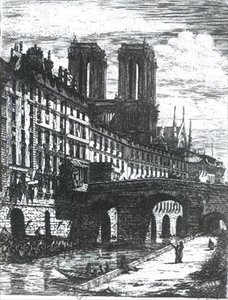 Die kleine Brücke am Hôtel-Dieu von Charles Meryon