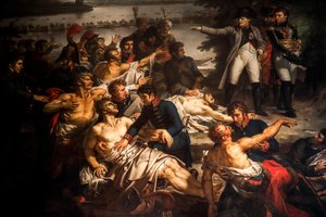 Napoleon besucht die verwundeten Soldaten auf der Insel Lobau