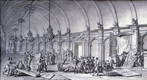 Plünderung von Kunstwerken unter Napoleon Bonaparte: „Die Madonna von Correggio (Antonio Correggio) wurde aus der Akademie von Parma genommen und im Mai 1796 den französischen Kuratoren übergeben“. Zeichnung mit chinesischer Tinte von Charles Meynier (1768 von Charles Meynier