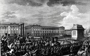 Der Tag des 21. Januar 1793: Der Tod von Ludwig XVI. (1754-93) auf dem Place de la Revolution, graviert von Isidore Stanislas Helman (1743-1809) 1793