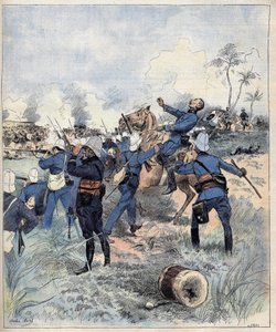Kommandant Faurax starb in der Schlacht von Dogba am 19. September 1892 in Dahomey (heute Benin) nach dem Aquarell von Morel von 1892 von Charles Morel