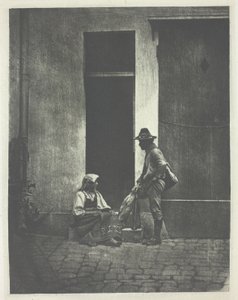 Pifferaro stehend und italienische Bäuerin sitzend, im Hof des 21 Quai Bourbon