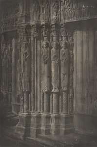 Planche XIII Cathédrale de Chartres, Statuen der Säulen des zentralen Portals..., 1855