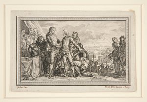 Der König bewaffnet den Dauphin in Fontenoy von Charles Nicolas Cochin the younger