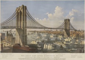 Die große East River Hängebrücke, veröffentlicht 1874 von Currier & Ives