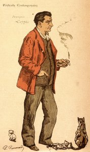 François Coppée raucht eine Zigarette und mit Katzen von Charles Paul Renouard