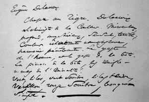 Text des Dichters Charles Baudelaire (1821-1867) über den Maler Eugene Delacroix, veröffentlicht 1846