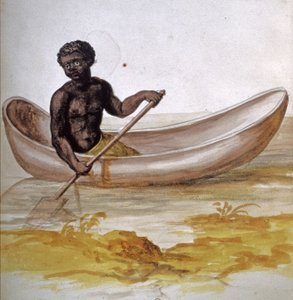 Junger Neger in einem Kanu in der Karibik, ca. 1686