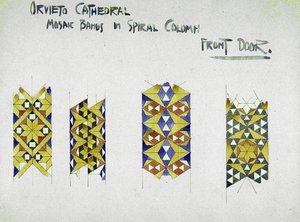 Orvieto Kathedrale, Mosaikbänder in Spiralsäule, Vordertür, 1891