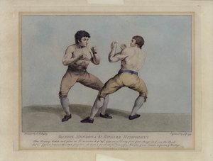 Englische Preisboxer Daniel Mendoza und Richard Humphreys bei ihrem Boxkampf am 29. September 1790 (Gravur) von Charles Reuben (after) Ryley