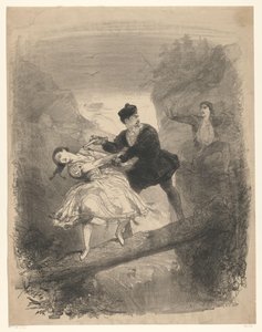 Ballettszene mit Mann und Frau über einem Abgrund