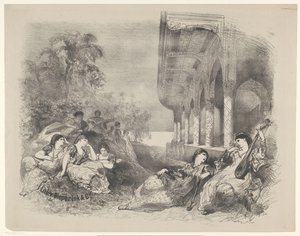 Szene aus einem Theaterstück mit orientalischen Frauen von Charles Rochussen