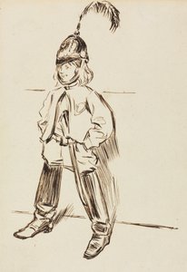 Studie eines Kindes mit Helm und Stiefeln von Charles Samuel Keene