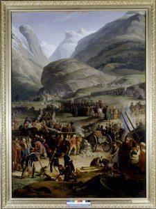Die französische Armee im Dorf Saint Pierre für die Überquerung des Saint Bernard Passes (frühes 19. Jahrhundert)