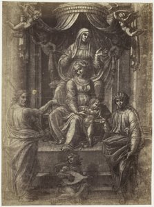 Fotoreproduktion einer Zeichnung von Raffael, Anna, Maria und Christus von Charles Thurston Thompson
