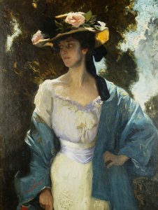 Porträt von Frances Josephine Furse, der Schwägerin des Künstlers in einer blauen orientalischen Jacke, 1903