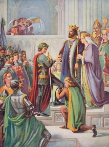 Die Investitur des Schwarzen Prinzen (1330-76) als Ritter des Hosenbandordens, Illustration aus 