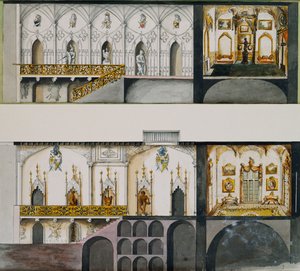 Alternative Projekte für die Halle, Galerie und das Zeichenzimmer im Charleville Castle: Schnitte