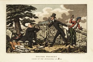 Englische Touristen, die ein antikes Grab auf der Insel Iona, Innere Hebriden, Schottland, mit Hammer und Meißel beschädigen von Charles Williams