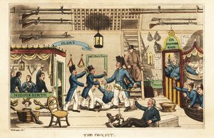 Johnny Newcome trinkt Grog im Cockpit mit anderen Midshipmen von Charles Williams