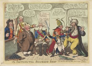 Napoleon als Barbier für europäische Mächte, 1806 von Charles Williams