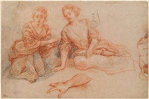 Zwei junge Frauen, die auf dem Boden sitzen (Vorderseite) von Charles de la Fosse