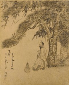 Vorbereitung des Elixiers unter einer Kiefer, Qing-Dynastie, 1651 von Chen Hongshou