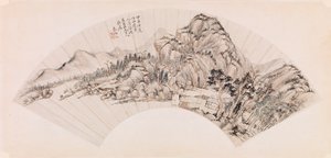 Fächer, der eine Landschaft darstellt