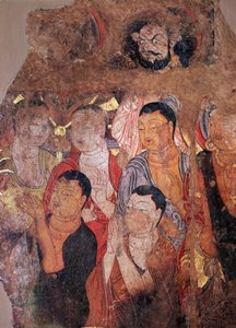 Bouddhisme : "Groupe de moines et de Bodhisattvas" (Fragment der Freske aus dem 8. Jahrhundert aus dem chinesischen Kloster Shiksha) von Chinese School