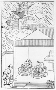 Sammeln und Waschen des blauen Emails zum Färben, aus einer Serie von Illustrationen zur Herstellung von Porzellan von Chinese School